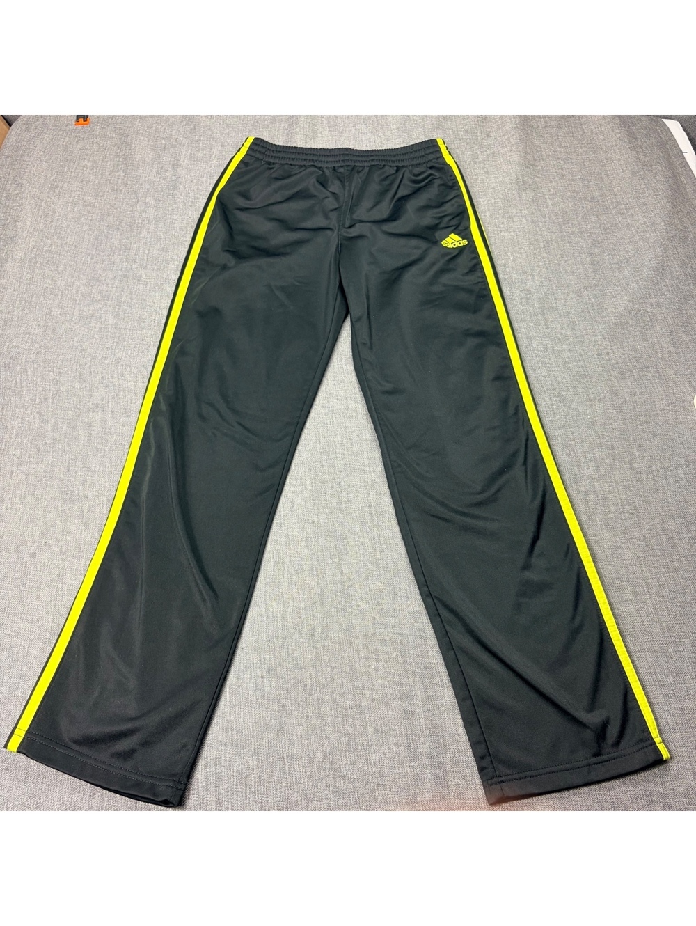 Adidas Black Track Pants with Neon Yellow Stripes - Large (14-16)